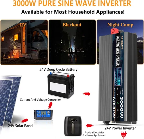 Vista 4 de 24V DC to 120V AC 3000 Watt Pure Sine Wave Power Inverter for RV Truck Use