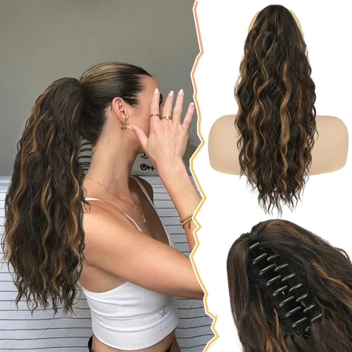 Vista 25 de BARSDAR Extensión de cola de caballo corta para mujer, extensiones de cabello sintético suave con clip de garra de 12 pulgadas, extensiones de cola