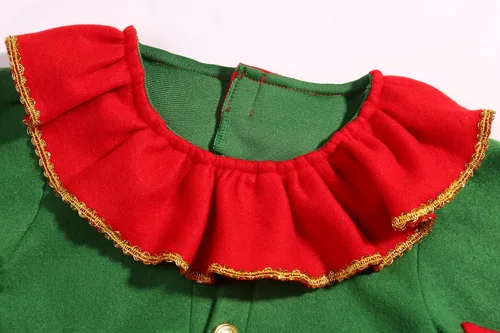 Vista 6 de Disfraz de elfo de Navidad para niñas, vestido de elfo navideño con sombrero de elfo