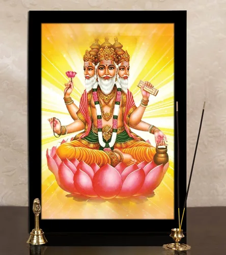 Vista 6 de Lord Brahma On Lotus - Marco de fotos religioso con marco, marco de pared negro, marco de fotos de elefante de Dios, decoración de pared