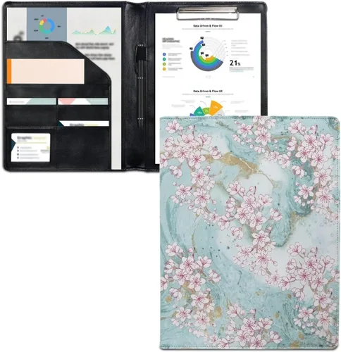 Vista 13 de Flashideas Organizador de padfolio de flores azules y rosadas, carpeta de negocios, carpeta de negocios, organizador de documentos para entrevista