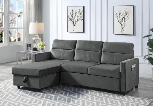 Vista 3 de Lilola Home Ivy - Sofá cama modular reversible de terciopelo de 82 pulgadas con diván de almacenamiento, sofá extraíble en forma de L que ahorra