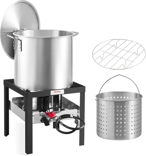 Vista 10 de VEVOR Freidora de Pescado y Alitas de 10 Qt, Kit de Freidora de Pescado de Propano de Aluminio, Freidora Profunda para Exteriores Olla para Mariscos
