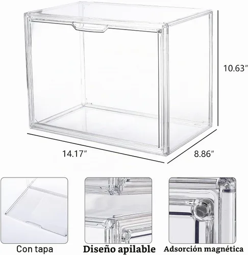 Vista 2 de FABROK Caja Organizadora de Almacenamiento de Libros Transparente, Estuche de Exhibición de Libros de Plástico Apilable con Puerta Magnética