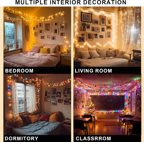 Vista 7 de Dazzle Bright Luces de Navidad que cambian de color, 66 pies, 200 LED, blanco cálido y multicolor, impermeable, con control remoto, 11 modos