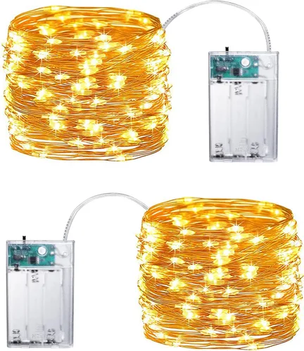 Vista 15 de Joomer Guirnalda de luces LED que funcionan con pilas, paquete de 2 50 luces LED cortables de 16 pies con temporizador para dormitorio, fiestas