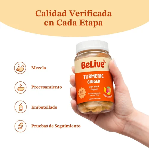 Vista 8 de BeLive Curcumina de cúrcuma con pimienta negra y jengibre, 60 gomitas I suplemento de cúrcuma y jengibre para apoyo inmunológico, piel saludable
