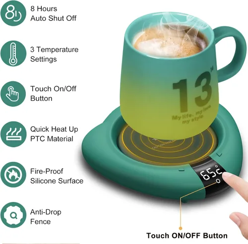 Vista 2 de TRILINK Calentador de taza de café (sin taza), calentador eléctrico de tazas para escritorio, 3 niveles de temperatura, apagado automático