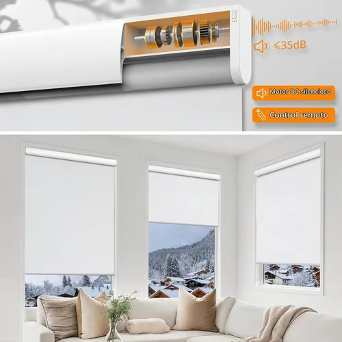 Vista 5 de Persianas inteligentes motorizadas con control remoto, persianas enrollables opacas eléctricas inalámbricas, compatibles con Alexa y Google Blanco