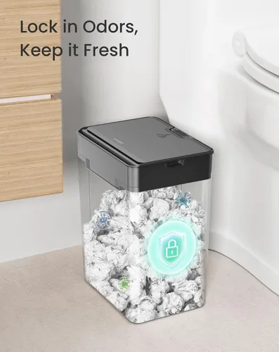 Vista 5 de Cesun Paquete de 2 cubos de basura de baño de 4 galones con tapa, pequeño bote de basura automático, con sensor de movimiento sin contacto, cesta