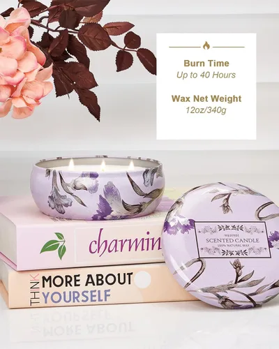 Vista 5 de M&SENSE Velas aromáticas de bayas cítricas, vela grande de lata de soja de 3 mechas, más de 40 horas de tiempo de combustión, cera vegana 100%