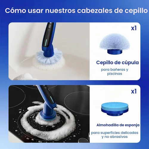 Vista 7 de Cepillo Giratorio Eléctrico 8 en 1, Cepillo de Limpieza Inalámbrico Completamente Impermeable con Pantalla LED, 2 Configuraciones de Velocidad