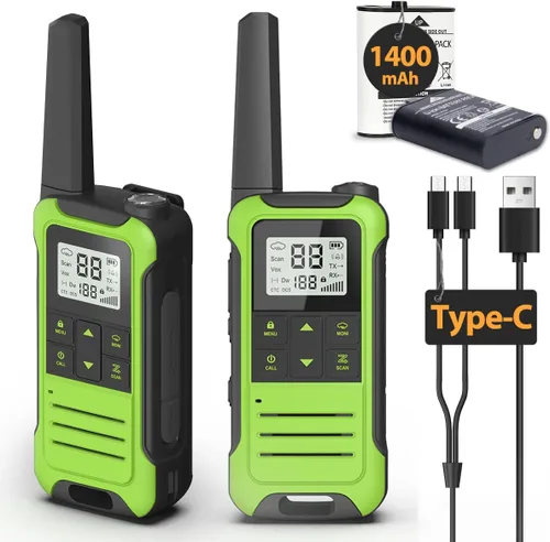Vista 11 de Walkie Talkies de Largo Alcance Recargables para Adultos, Baofeng F22 FRS Radio Walky Talky Walkie-Talkie Familiar con Linterna Batería de 1400 mAh