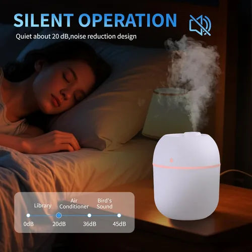Vista 4 de Mini humidificador portátil pequeño humidificador de niebla fría escritorio personal alimentado por USB súper silencioso para viajes, automóvil