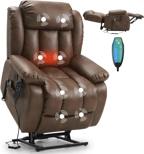Vista 20 de PARKOL Silla reclinable eléctrica para ancianos y personas mayores, sillón reclinable eléctrico de cuero transpirable con masaje por vibración
