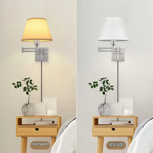Vista 5 de TRLIFE Aplique de pared enchufable, juego de 2 lámparas de pared regulables con brazo oscilante de níquel cepillado, cable de enchufe y interruptor