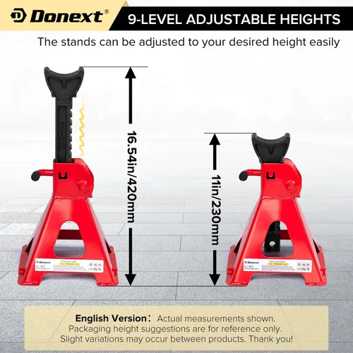 Vista 6 de Jack Stands 3 toneladas (6,500 lb) de acero de capacidad, 1 par de soportes de elevación rojos ajustables