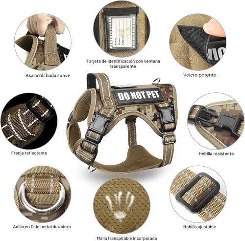 Vista 6 de Juego de chaleco táctico y correa para perros con 10 parches, camuflaje, talla S Adjustable No Pull Service Dog Harness for Small Sized Dog with
