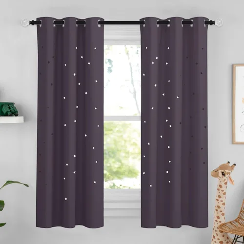 Vista 12 de NICETOWN - Cortinas de oscurecimiento de habitación con estrellas en rosa bebé, de 45 pulgadas de largo para dormitorio de niñas, cortinas