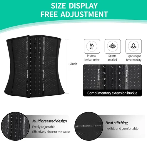 Vista 4 de Yeerovan Entrenador de cintura de látex para mujer, torso largo debajo del busto, faja deportiva para mujer, Negro