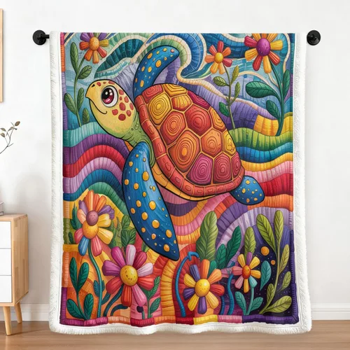 Vista 9 de Sleepwish - Manta de vellón de tortuga para niños, niñas y niños, de felpa suave, color teja y turquesa, sherpa, para sofá o silla, tamaño bebé