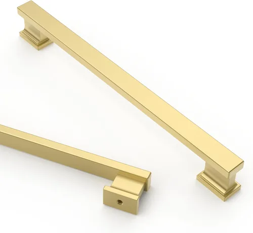 Vista 25 de Asidrama - Paquete de 6 manijas de gabinete de cocina color latón cepillado de 3.75 pulgadas (96mm), tiradores para gabinete, accesorios