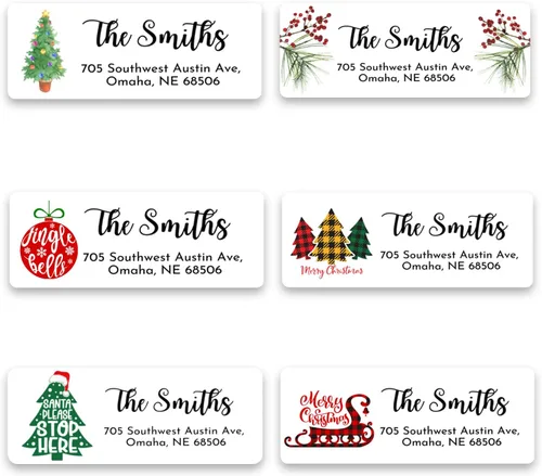 Vista 3 de Etiquetas personalizadas para dirección de devolución de Navidad, juego de 120 etiquetas autoadhesivas rectangulares con nombre (patrón 1)