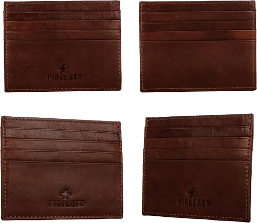 Vista 3 de FINELAER Carteras delgadas de cuero con bolsillo frontal para hombre Coñac Minimalista