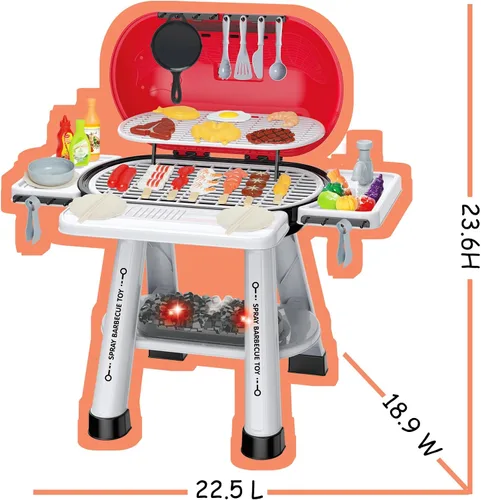 Vista 7 de Juegos de Cocina de Juguete para Niños Pequeños de 3-5 Años, Juego Interactivo de Parrilla BBQ para Interiores y Exteriores con Humo, Sonido y Luz