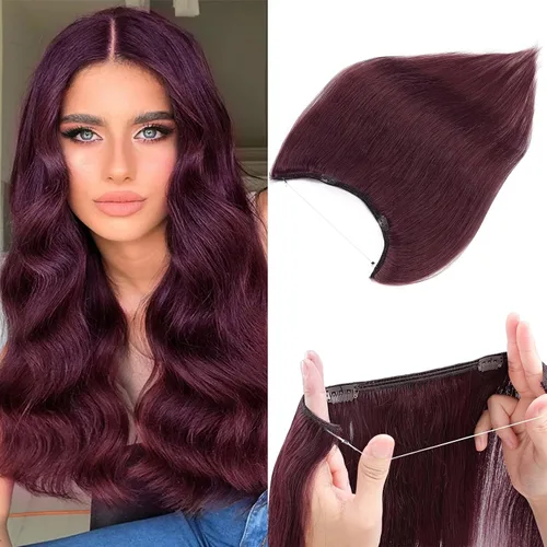 Vista 52 de Extensiones de cabello humano real, extensiones de cabello humano 100 % humano, extensiones de clip, ondulado, negro azabache 01, 2.46 oz/18 pulgadas
