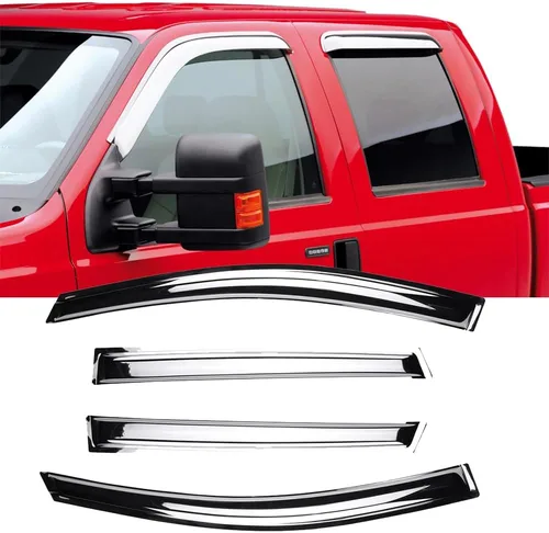 Vista 10 de Viseras laterales cromadas para ventana, deflector de ventilación de viento para Chevry Colorado/GMC Canyon Crew Cab 2004-2012, 4 piezas de montaje