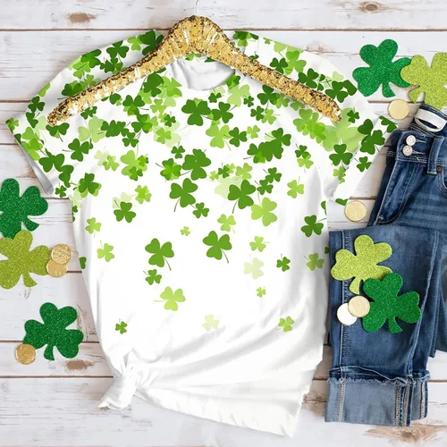 Vista 3 de St Patricks Day Shirt Women Sexy Women Fashion Casual Top Shirt Short Sleeve Round Neck Printed T Shirt Elegant