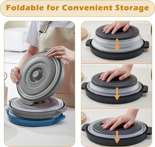 Vista 7 de Cubierta para microondas contra salpicaduras, cubierta de microondas para alimentos con bandeja anti-escaldadura, cubierta de placa de microondas