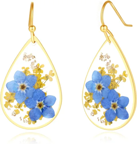 Vista 85 de Forget-Me-Not and Queen Anne's Lace Pressed Wildflower Earrings Pressed Flower Earrings Handmade Drop and Dangle Earrings Gift for Woman