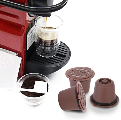 Vista 3 de 3 cápsulas de café reutilizables con filtro de cápsulas recargables para uso doméstico, color marrón, compatible con máquinas estándar
