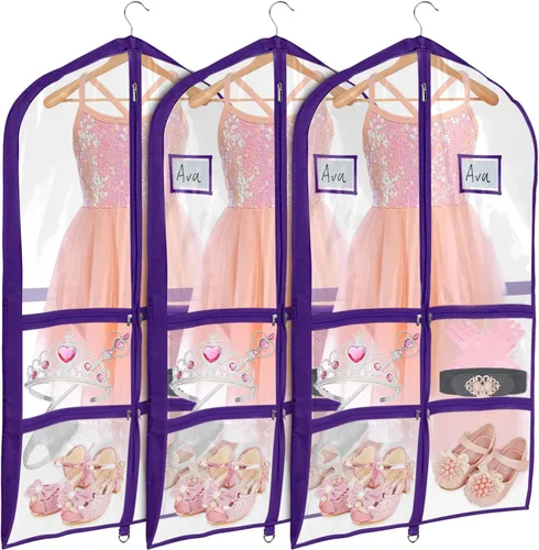 Vista 22 de Univivi Bolsas de PVC transparente para disfraz de baile, bolsa de ropa de 35 pulgadas para competiciones de baile, con 3 bolsillos separados