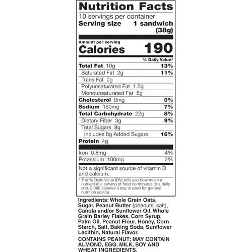 Vista 2 de Nature Valley Sándwiches de galletas, mantequilla de maní, barritas de aperitivos, 10 barras, 13.5 onzas