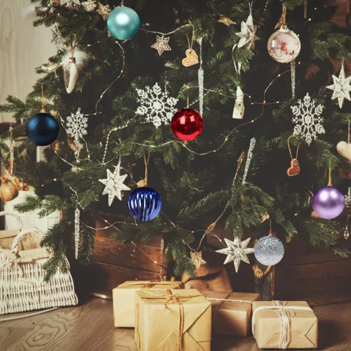 Vista 4 de 36 adornos de bolas de Navidad de oro rosa, bolas de Navidad de 1.6 pulgadas, bolas de plástico colgantes decorativas para Navidad, fiestas