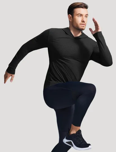 Vista 2 de PINSPARK Sudaderas ligeras con capucha tipo pullover para hombres, manga larga, sudadera con capucha para golf, gimnasio, entrenamiento, sudadera