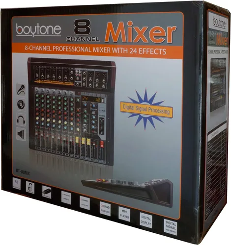 Vista 7 de Boytone BT-88MX- Mezclador de sonido de audio Bluetooth Studio de 9 canales, interfaz de controlador de sonido DJ, conector de micrófono XLR, 1