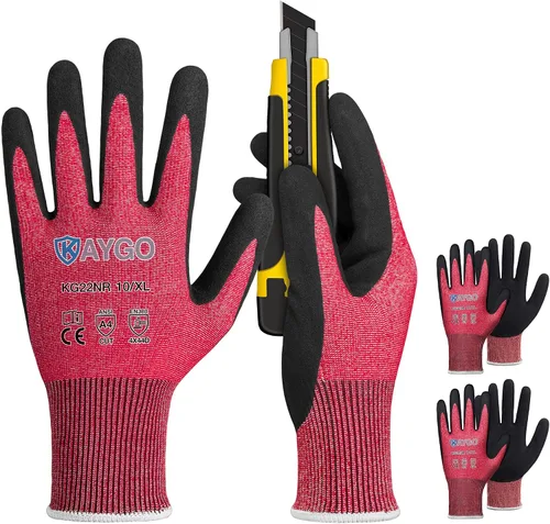 Vista 33 de KAYGO - Guantes de nitrilo resistentes a cortes para tareas de agarre aceitoso y húmedo ANSI A3, HPPE/Forro de fibra de vidrio, agarre