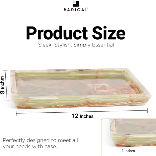Vista 6 de Radicaln Bandeja rectangular de mármol de 12 pulgadas hecha a mano verde para decoración de cocina, bandeja ideal para baño y mesa auxiliar, plato