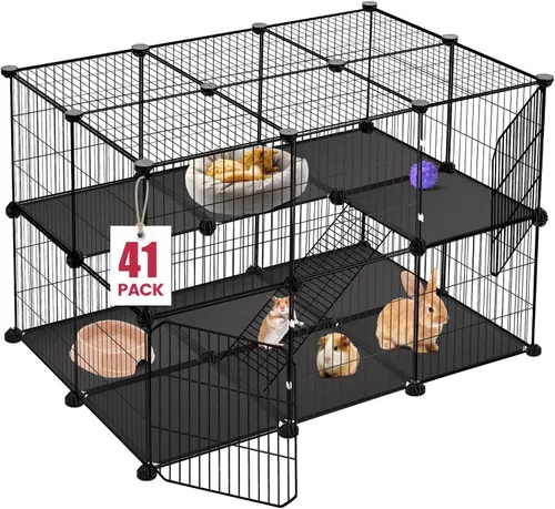 Vista 10 de VISCOO Jaulas de conejillo de indias mejoradas de 28 paneles, 48 x 24 x 28 pulgadas, corralito de animales pequeños con tapete impermeable, jaula