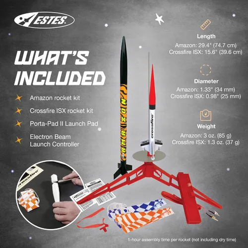 Vista 3 de Estes 1469 Tandem X Rocket Launch Set, conjunto de modelo de cohete volador preconstruido para principiantes para edades de 10+, incluye sistema