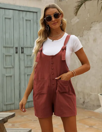 Vista 10 de Yeokou overol casual de verano de lino y algodón para mujer