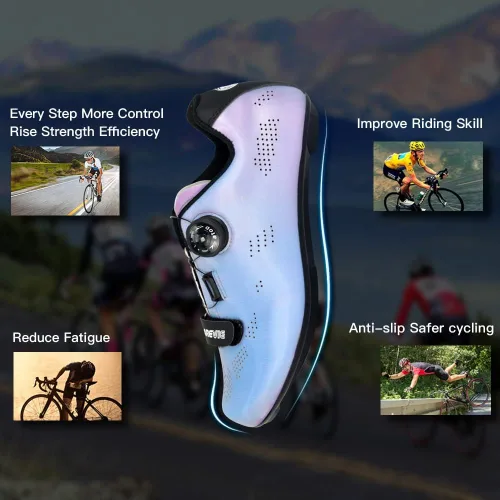 Vista 5 de Darevie Zapatos de ciclismo de carretera transpirables para hombre, zapatos de bloqueo automático para hombre, zapatos de bicicleta Delta, zapatos