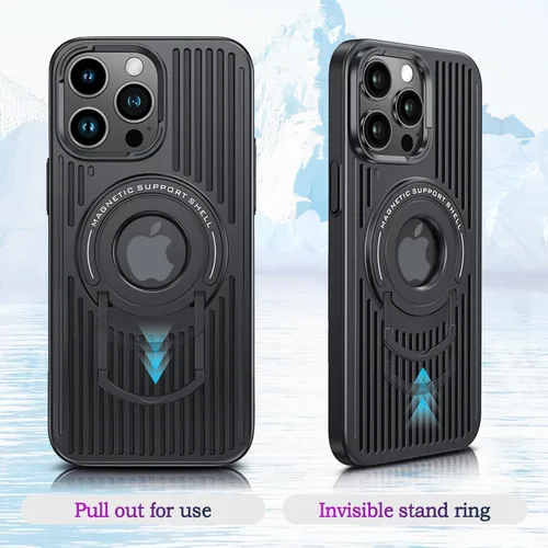 Vista 7 de Funda para iPhone 14 Pro con carga inalámbrica Magsafe, disipación de calor, soporte magnético, soporte invisible integrado y soporte de anillo