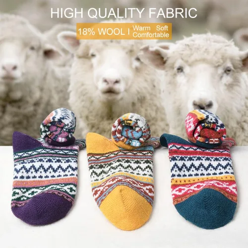 Vista 3 de FYC Winter Womens Socks Wool Warm Thick Knit Cozy Crew Casual Vintage Soft Socks for Women Christmas Gifts Socks 5 Pairs