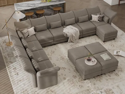 Vista 22 de LLappuil Sofá modular de terciopelo en forma de L con almacenamiento, sofá moderno de 5 plazas de 127.8 pulgadas con diván, sofás reclinables de Azul