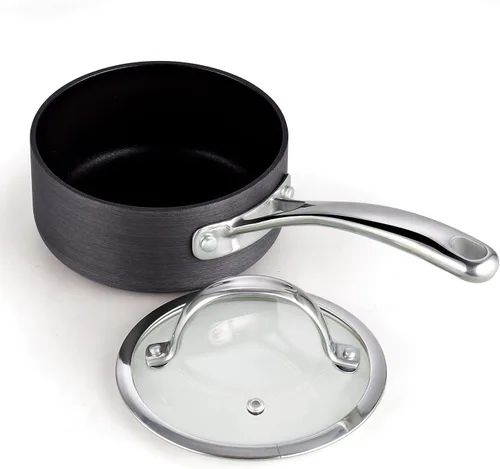 Vista 7 de Cooks Standard NC-00340 – Sartén con tapa de grado Premium, anodizado, sólido, antiadherente, 1 qt, Negro